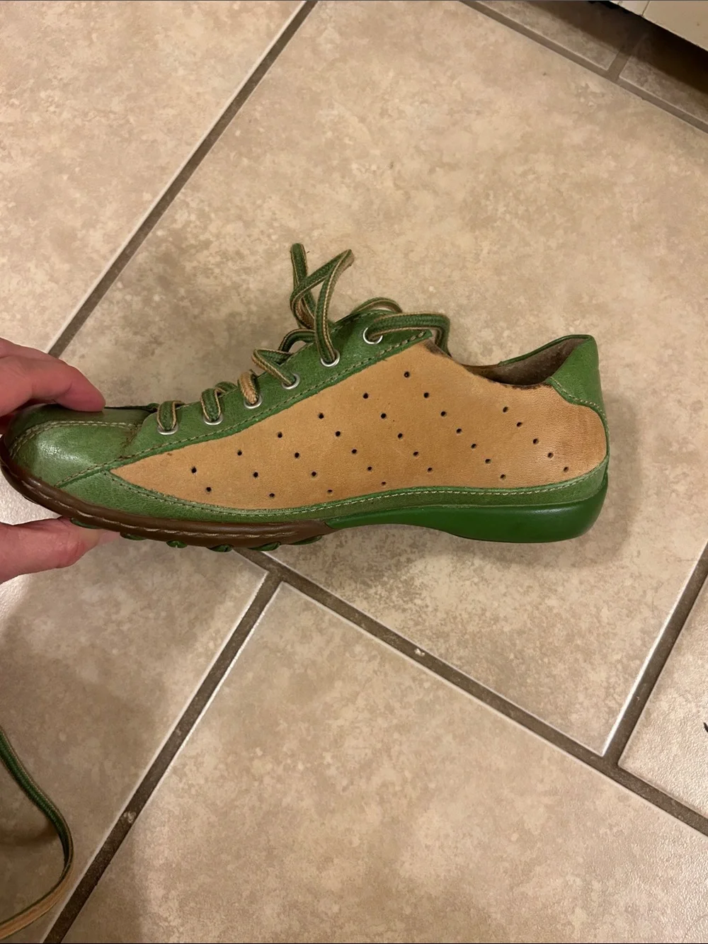 Born  Hawkeye Green/Tan Leather Lace-Up Sneakers